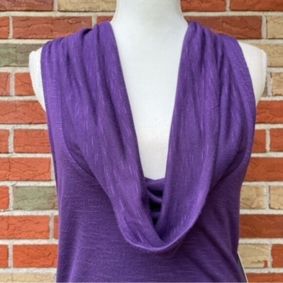 🔥 NWT Free People Cowl Neck Drop Waist Purple Black Plisse Hem Dress - Picture 2 of 12